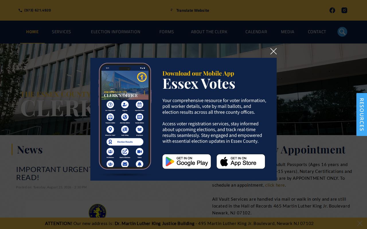 Nutley residents directory Essex County Clerk and Register route