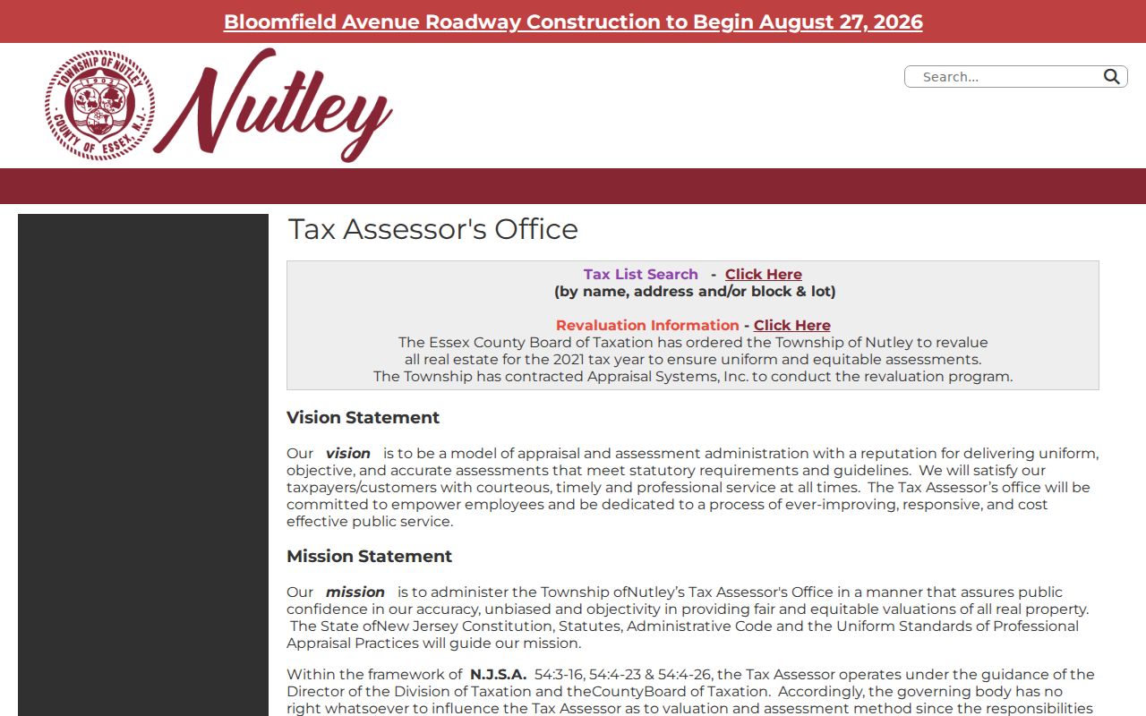 Nutley residents directory Tax Assessor property search route