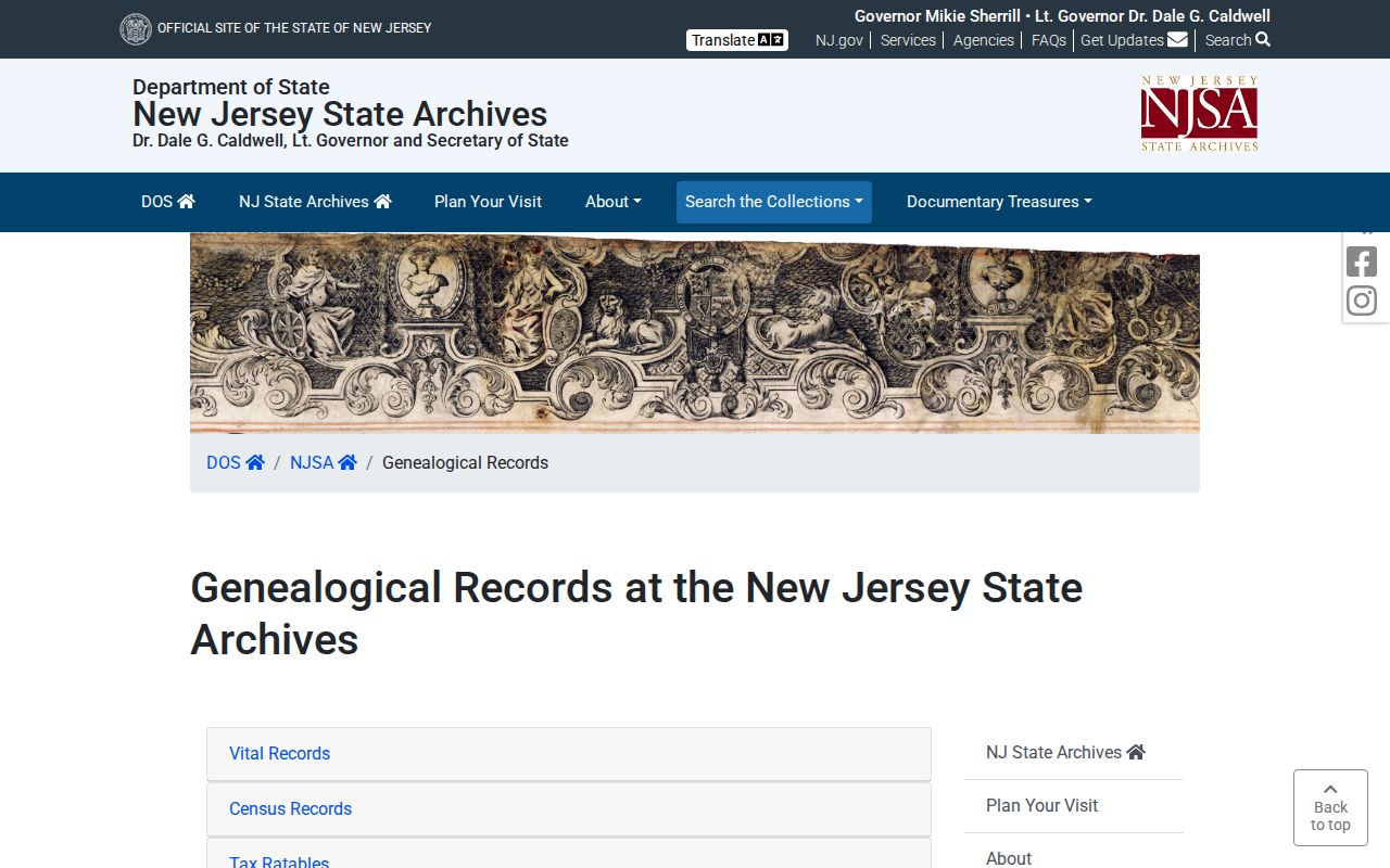Nutley previous residents New Jersey State Archives genealogy route