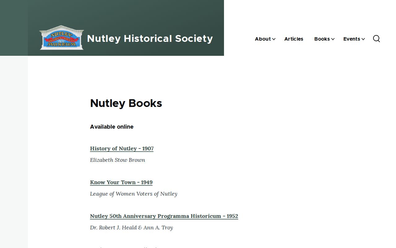 Nutley previous residents Historical Society books and local history resources