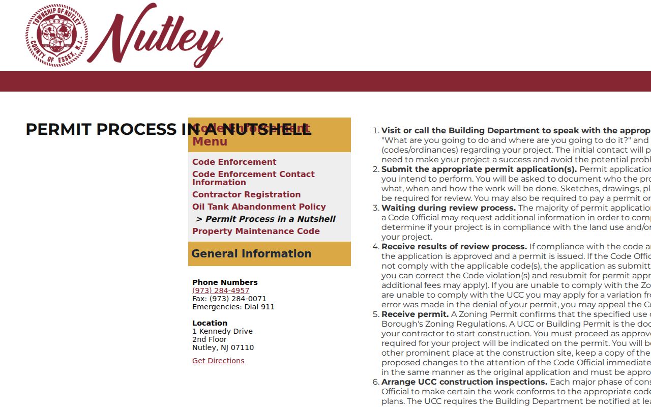 Nutley previous residents permit and inspection records route
