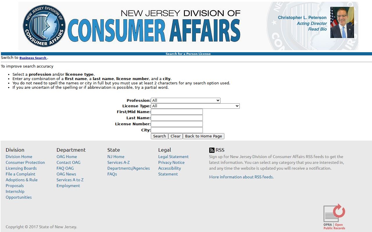 Nutley resident lookup source, New Jersey professional license search