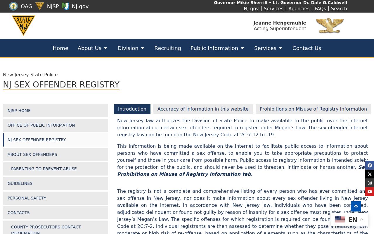 Nutley resident lookup source, New Jersey sex offender registry information